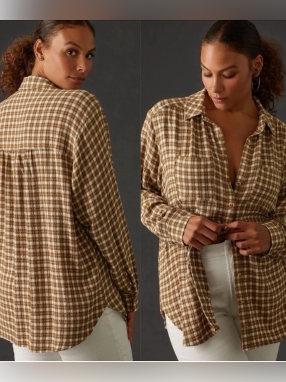 Anthropologie Pilcro Hadley Relaxed Plaid Button Down Buttondown Shirt Top